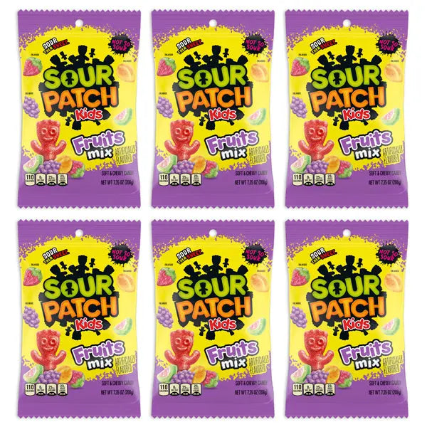 6 Pack - Sour Patch Kids Fruits Mix Soft & Chewy Candy 7.35oz Sour Patch Kids